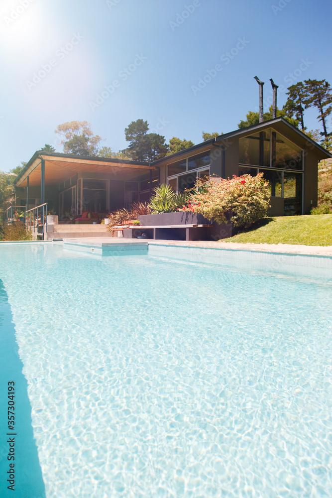 House exterior with large swimming pool