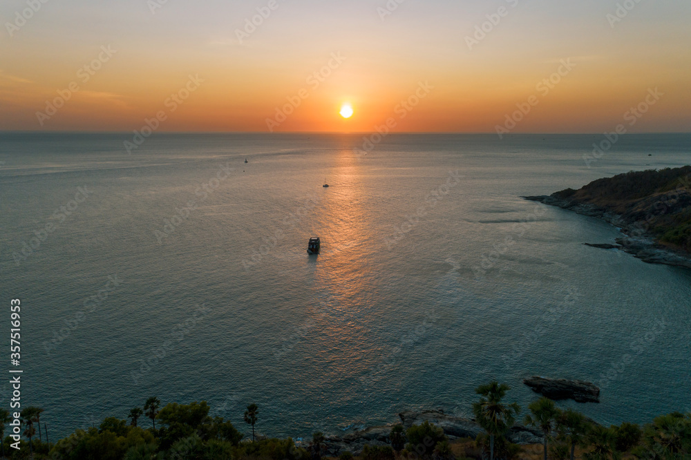 Aerial view landscape nature sunset or sunrise seascape High angle view.