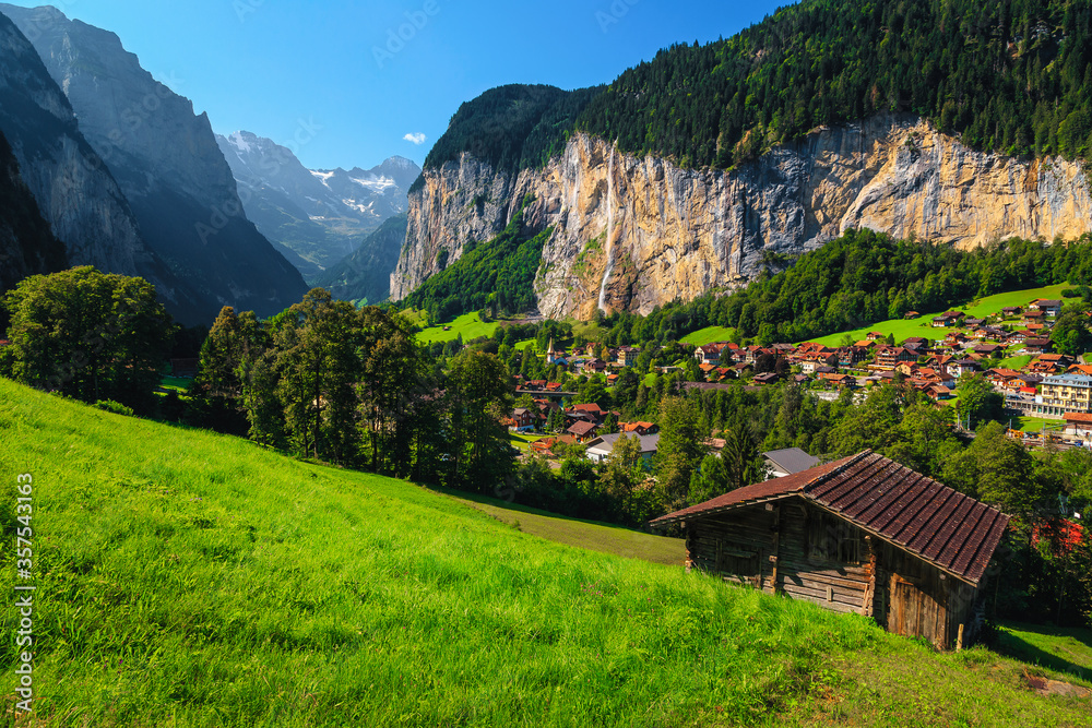 Wooden hut on the hill near Lauterbrunnen, Bernese Oberland, Switzerland