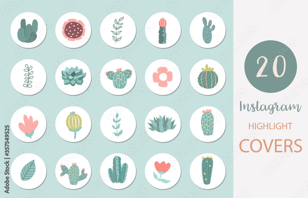 Icon of instagram highlight cover with llama, cactus, flower for social media