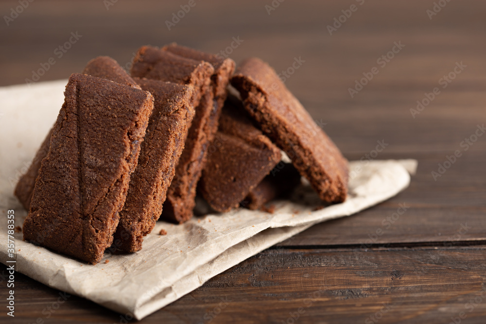 Chocolate cookies on wooden table.Homemade cookies closeup