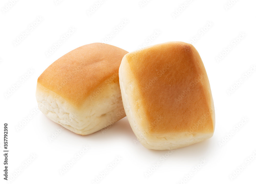 Dinner rolls on a white background.