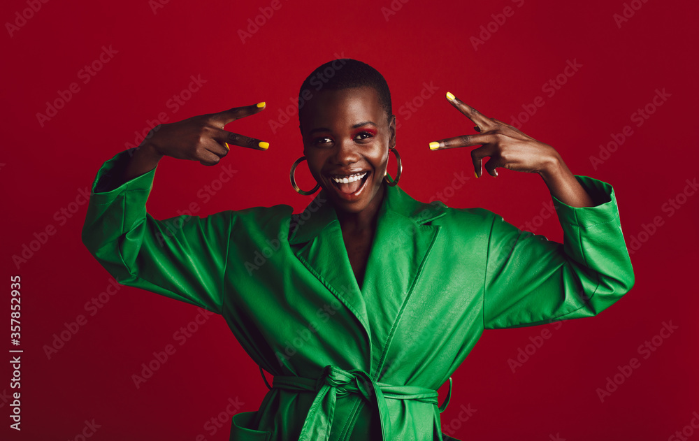 Excited woman with colorful makeup