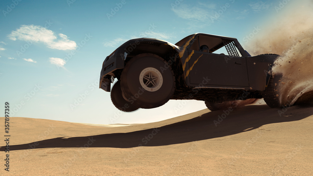 Trophy Truck in desert. Render 3d. Illustration.