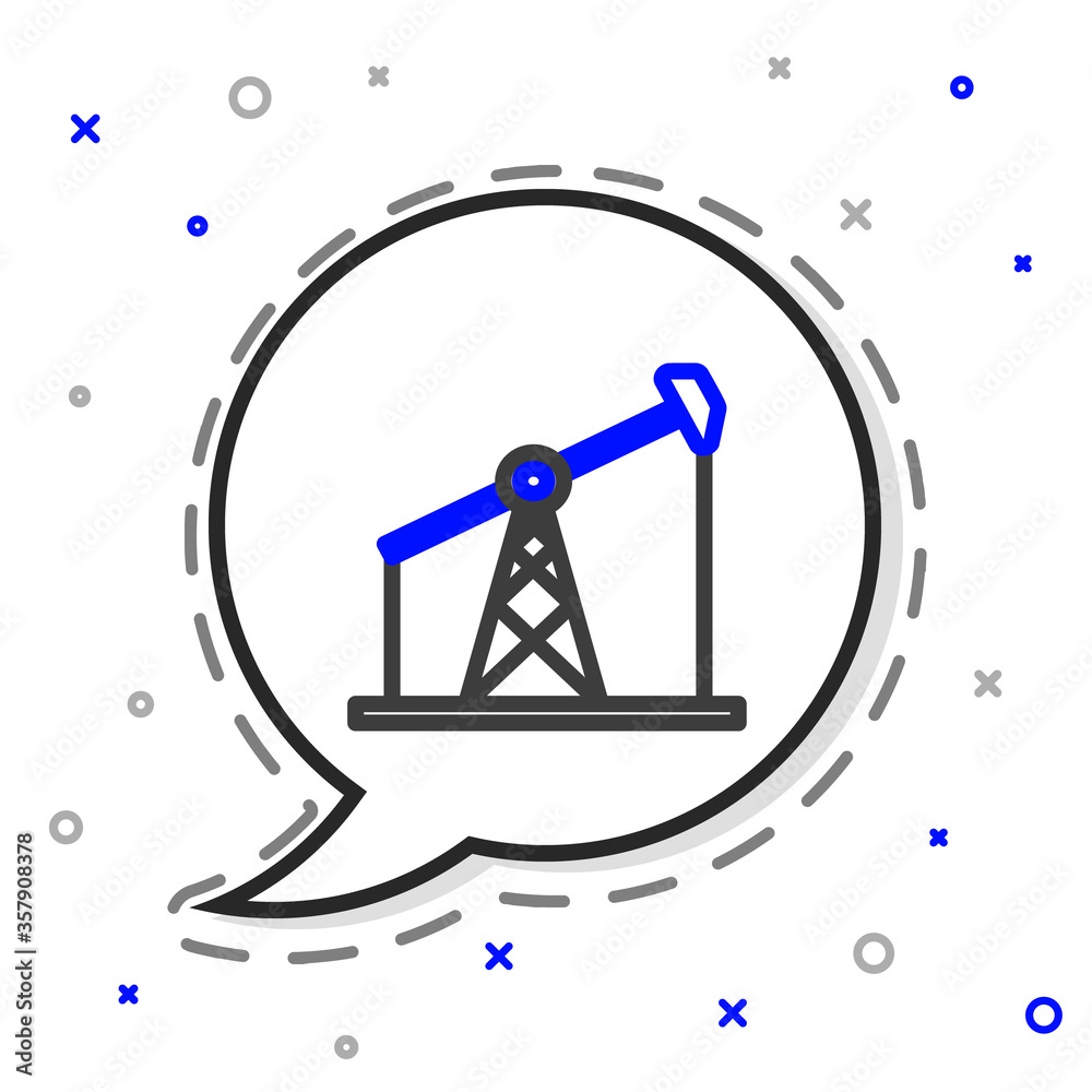 白色背景上隔离的线路油泵或泵千斤顶图标。石油钻机。彩色轮廓概念。Vec