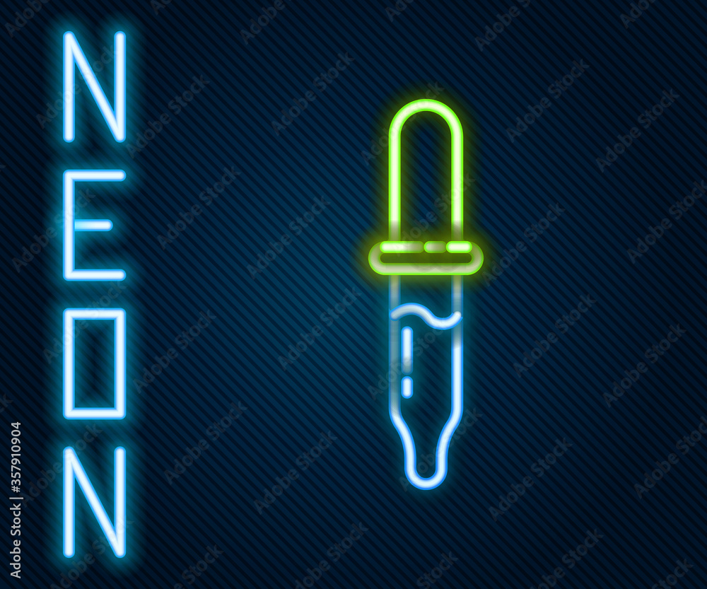 Glowing neon line Pipette icon isolated on black background. Element of medical, chemistry lab equip