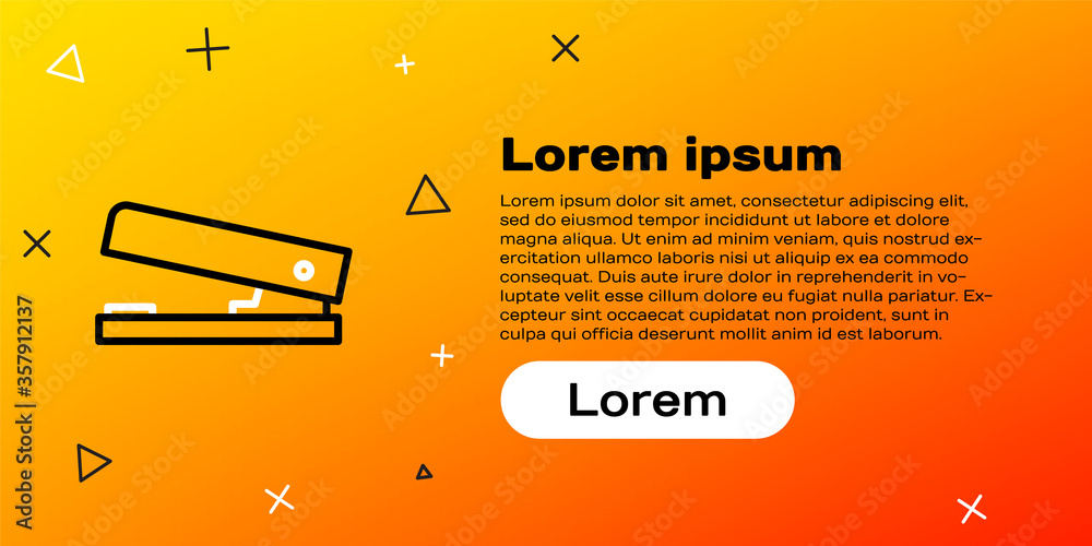 Line Office订书机图标隔离在黄色背景上。订书机、订书钉、纸张、纸板、办公设备