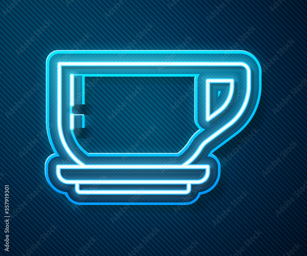 Glowing neon line Coffee cup icon isolated on blue background. Tea cup. Hot drink coffee. Vector Ill