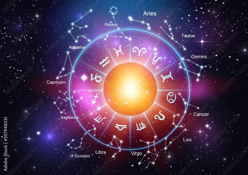 Space background, sun light with star space and astrology sign