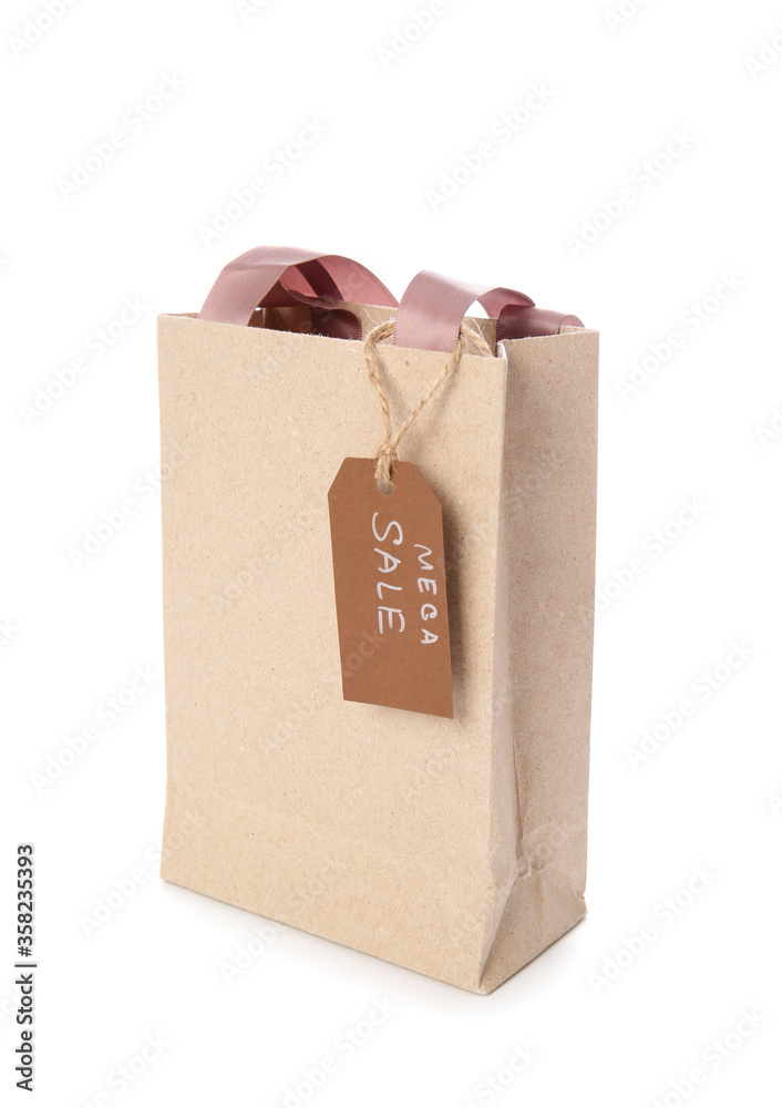 Paper shopping bag on white background