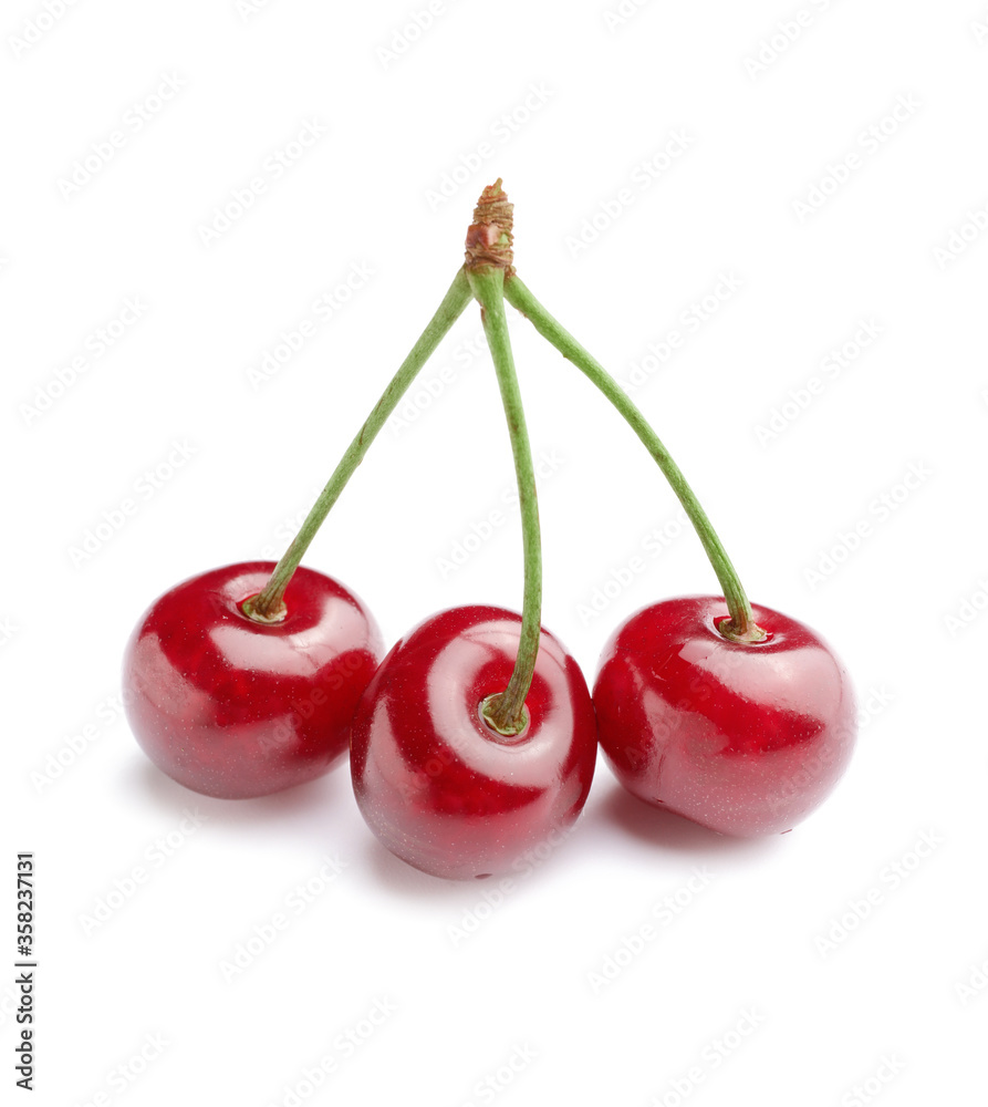 Ripe sweet cherry on white background