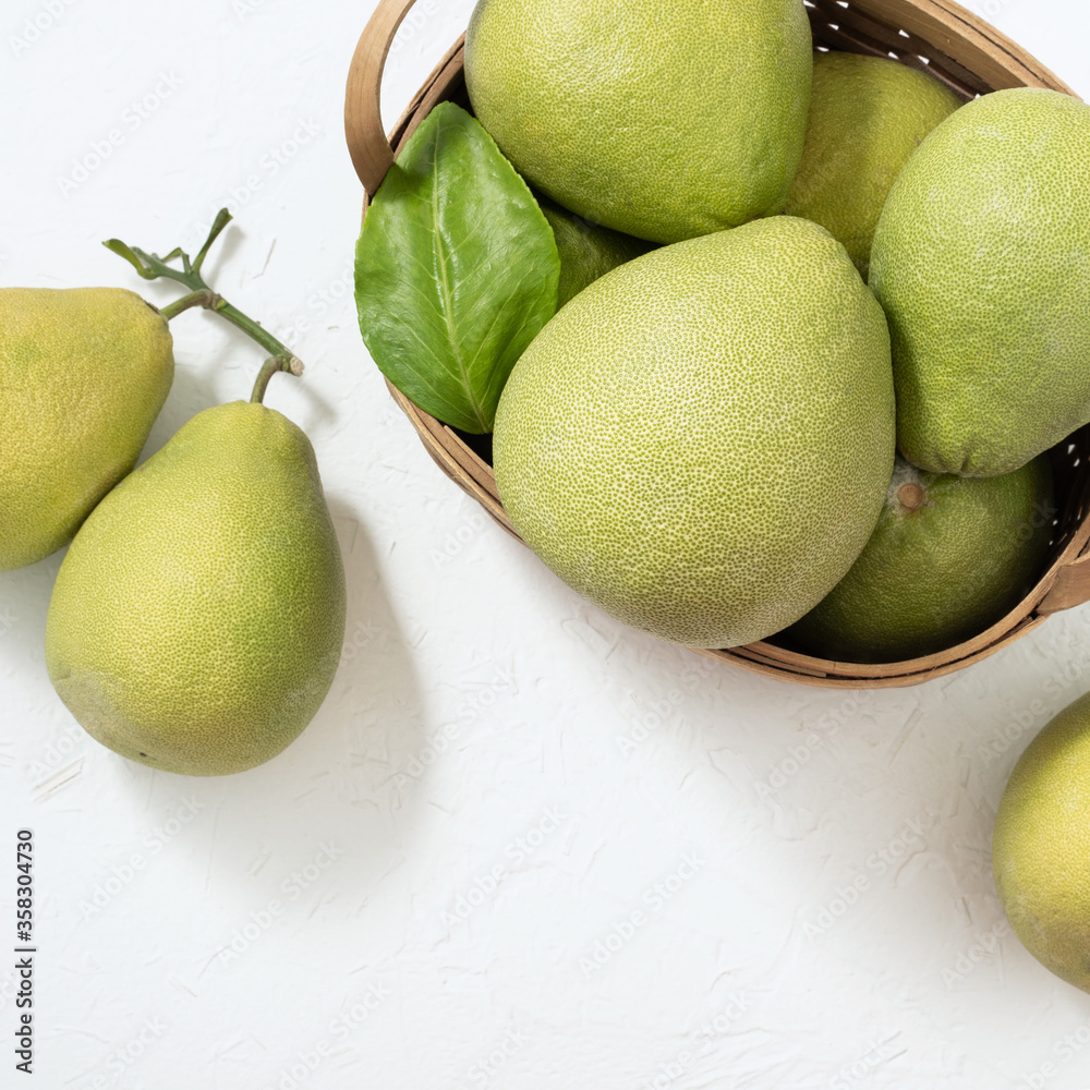 Fresh pomelo, pummelo, grapefruit, shaddock on white background, fruit for Mid-autumn festival, top 