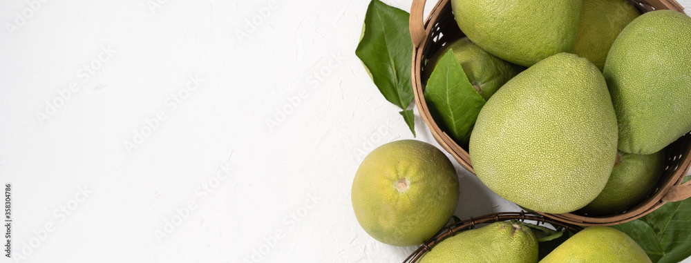 Fresh pomelo, pummelo, grapefruit, shaddock on white background, fruit for Mid-autumn festival, top 