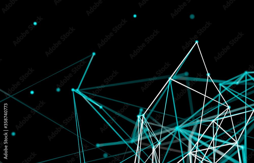 抽象数字技术背景。大数据可视化。网络连接结构。3d ren