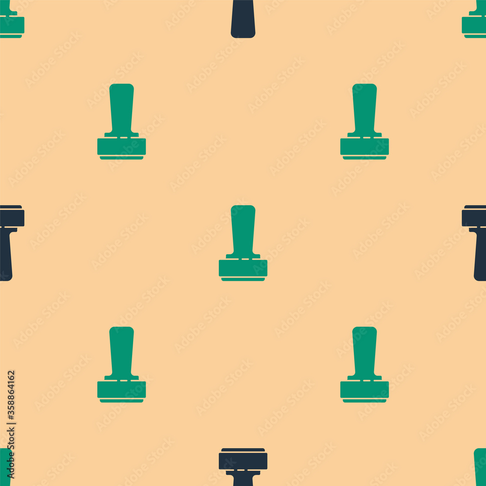 Green and black Stamp icon isolated seamless pattern on beige background.  Vector Illustration