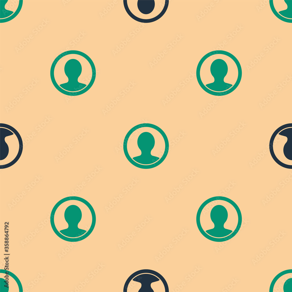 Green and black Create account screen icon isolated seamless pattern on beige background.  Vector Il