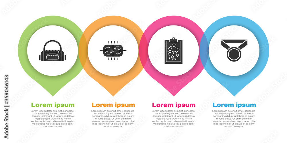 设置运动包、冰球桌、规划策略和奖牌。商业信息图模板。矢量