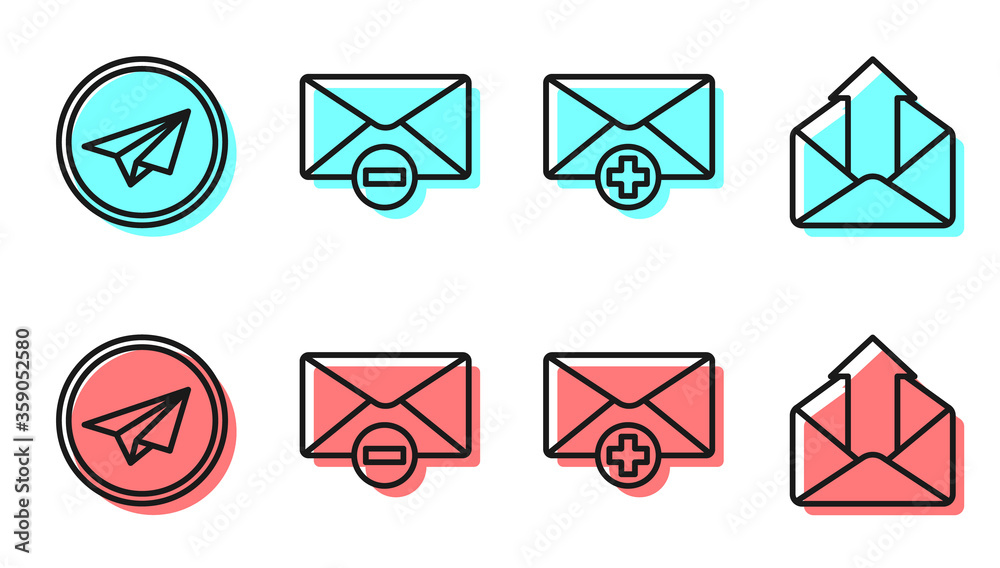 Set line Received message concept, Paper plane, Delete envelope and Outgoing mail icon. Vector