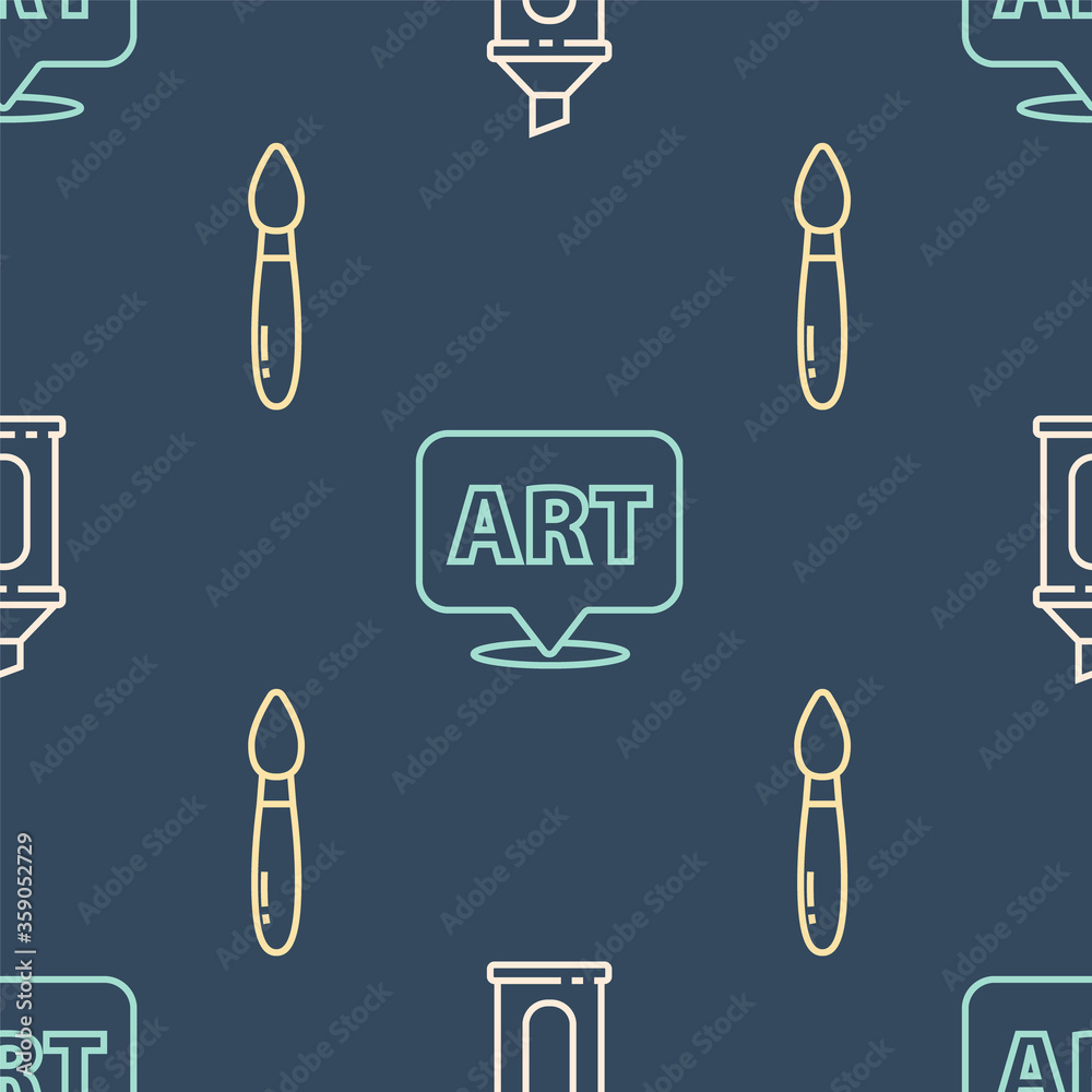 Set line Marker pen, Paint brush and Speech bubble with text art on seamless pattern. Vector