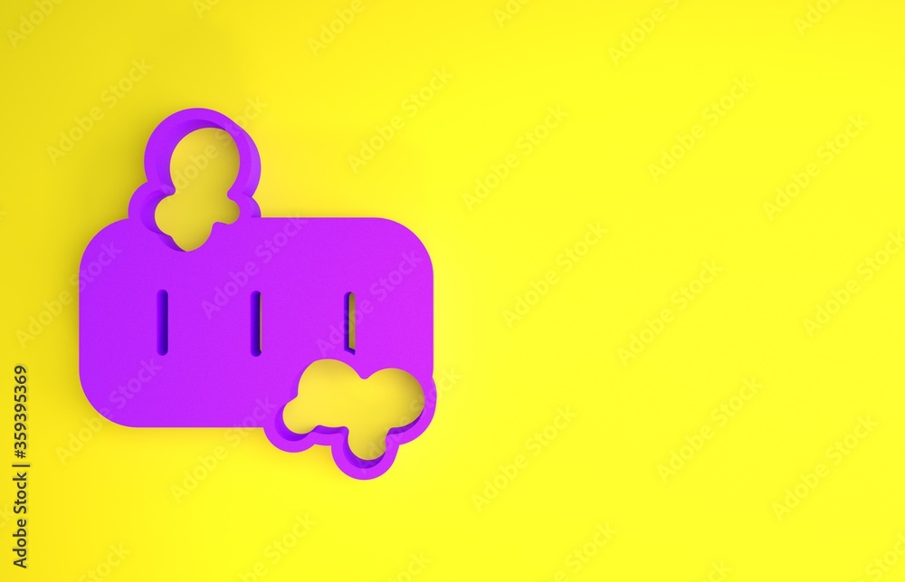 Purple Bar of soap with foam icon isolated on yellow background. Soap bar with bubbles. Minimalism c