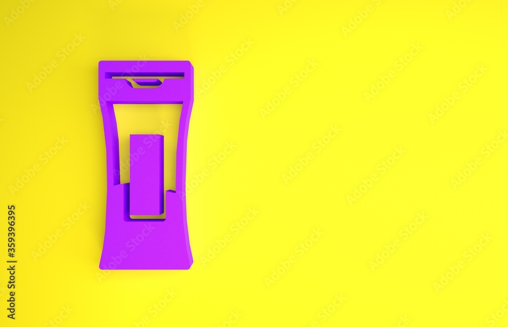 Purple Bottle of shampoo icon isolated on yellow background. Minimalism concept. 3d illustration 3D 