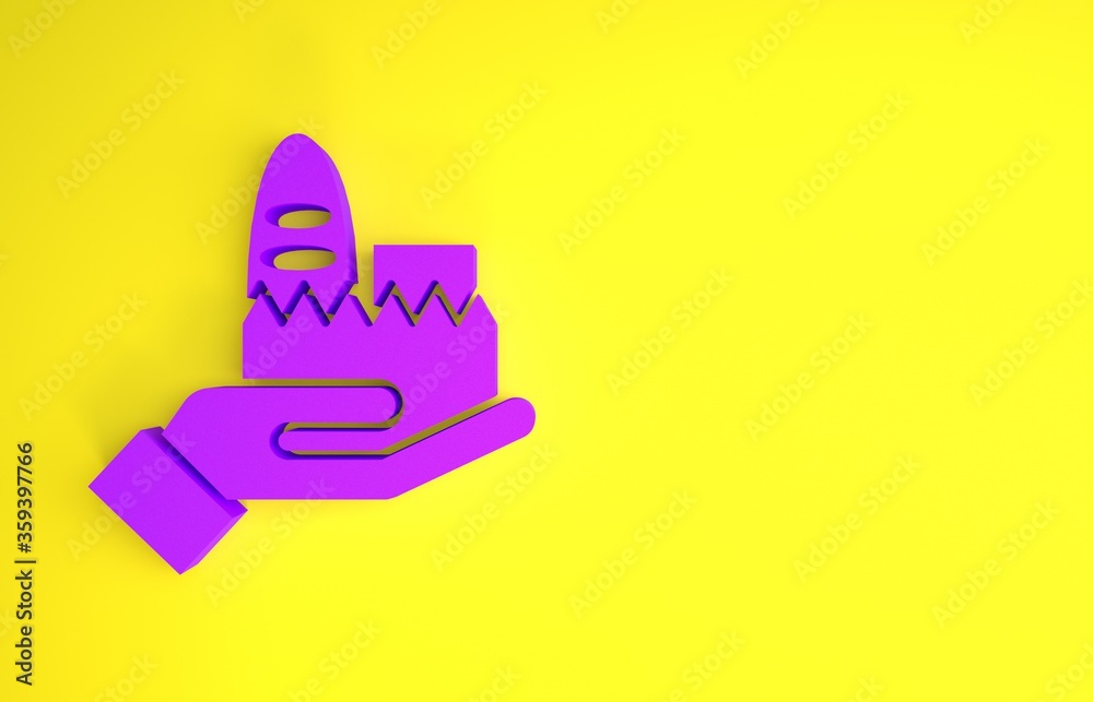 Purple Online ordering and fast food delivery icon isolated on yellow background. Minimalism concept