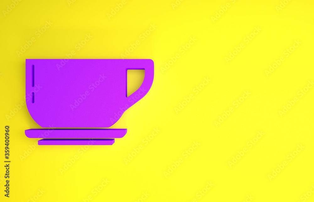 Purple Coffee cup icon isolated on yellow background. Tea cup. Hot drink coffee. Minimalism concept.