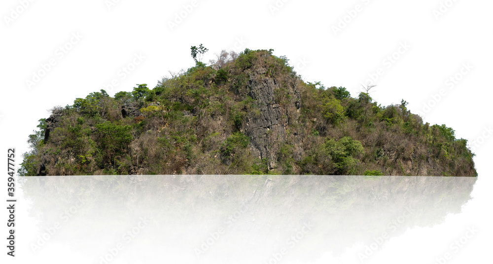 白色背景下森林隔离的岩山