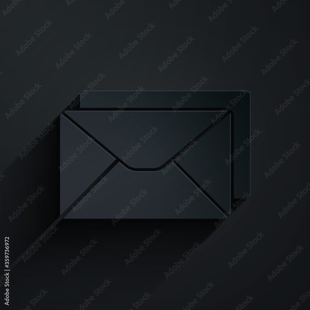 Paper cut Envelope icon isolated on black background. Email message letter symbol. Paper art style. 