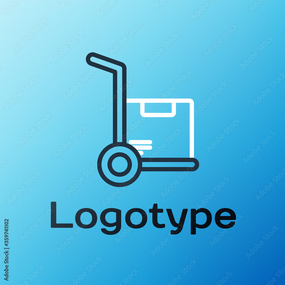 Line Hand truck and boxes icon isolated on blue background. Dolly symbol. Colorful outline concept. 