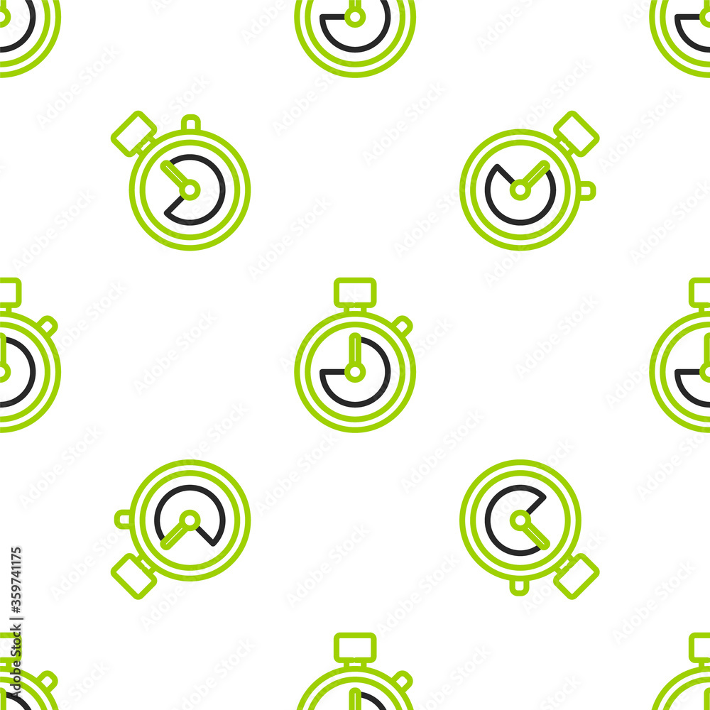 Line Stopwatch icon isolated seamless pattern on white background. Time timer sign. Chronometer sign