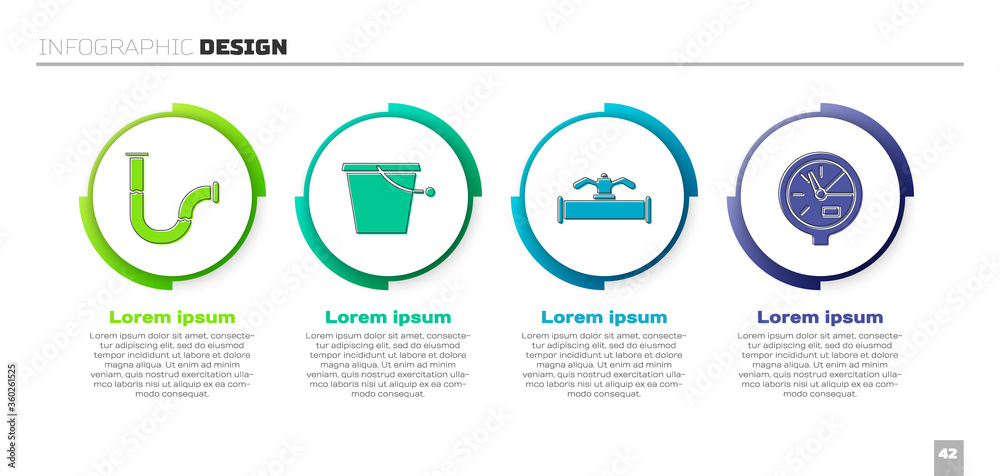 Set Industry metallic pipe, Bucket, Industry pipe and valve and Water meter. Business infographic te