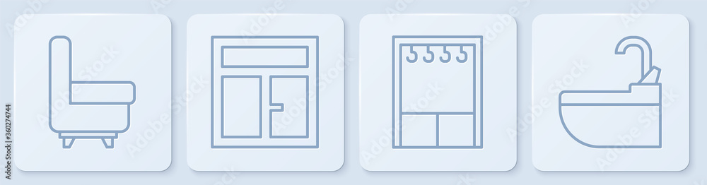 设置扶手椅、衣柜、房间窗户和带水龙头的洗手盆。白色方形按钮。V
