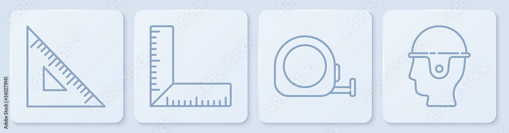 定线三角尺，轮盘结构，角尺和工人安全帽。白色方块