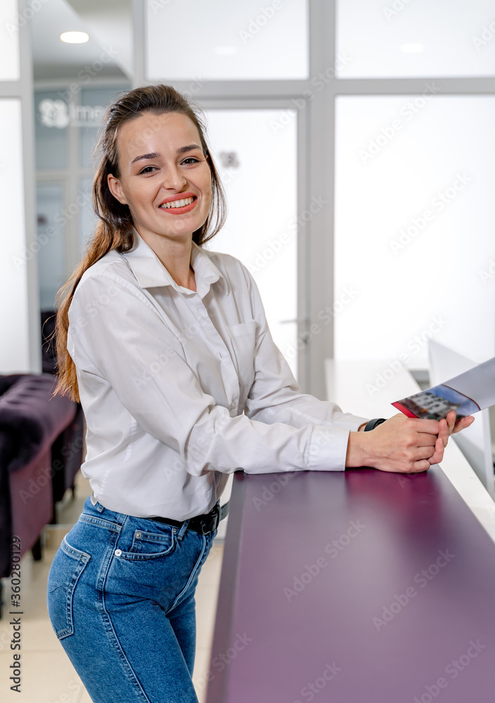 Girl client at the reception in beauty club. Healthy life style. Woman`s beauty.