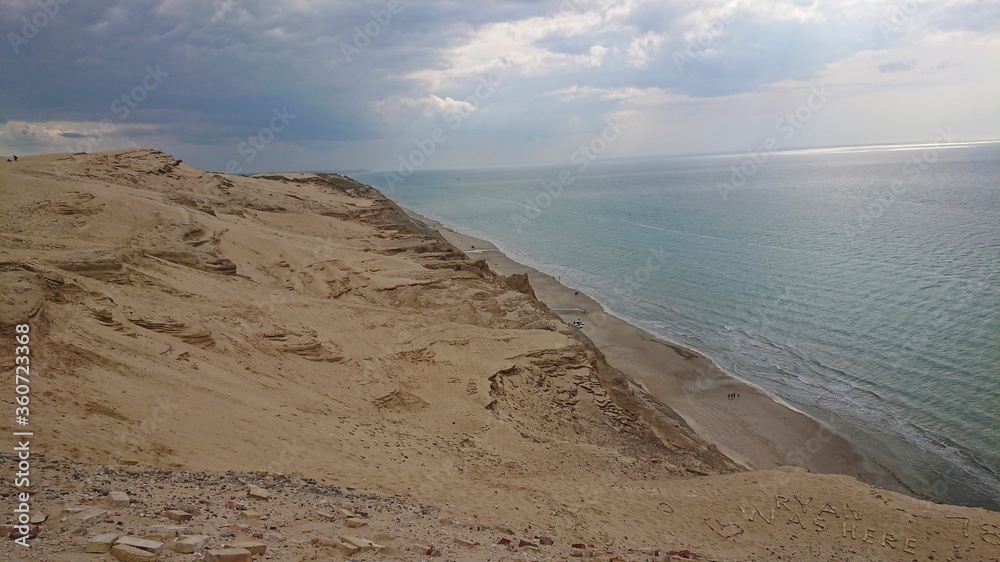 丹麦和北海的夏季景观。沙质海岸、绿蓝色海水、地平线的景色，c