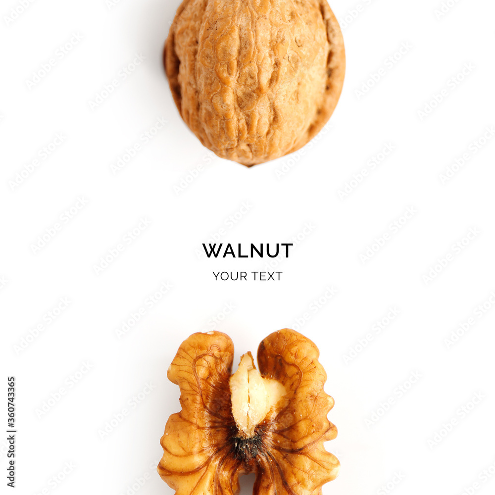 Creative layout made of walnut. Flat lay. Food concept.