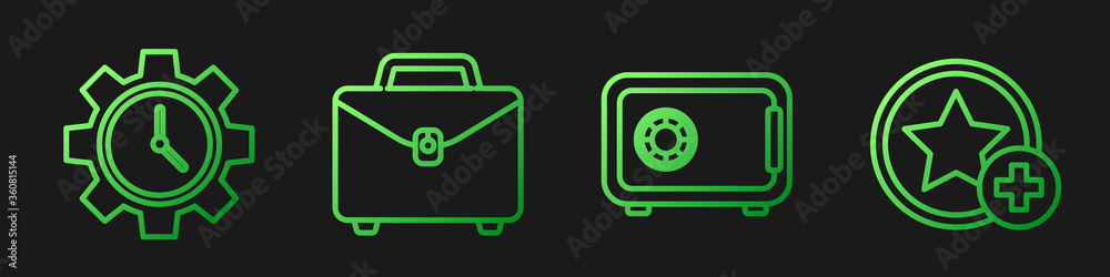 设置线路安全、时间管理、公文包和星形。渐变色图标。矢量