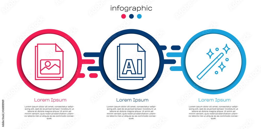 设置线条图片横向、AI文件文档和魔杖。商业信息图模板。矢量
