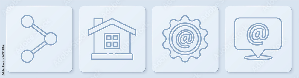 设置行共享、邮件和电子邮件、房屋和邮件以及电子邮件。白色方形按钮。矢量