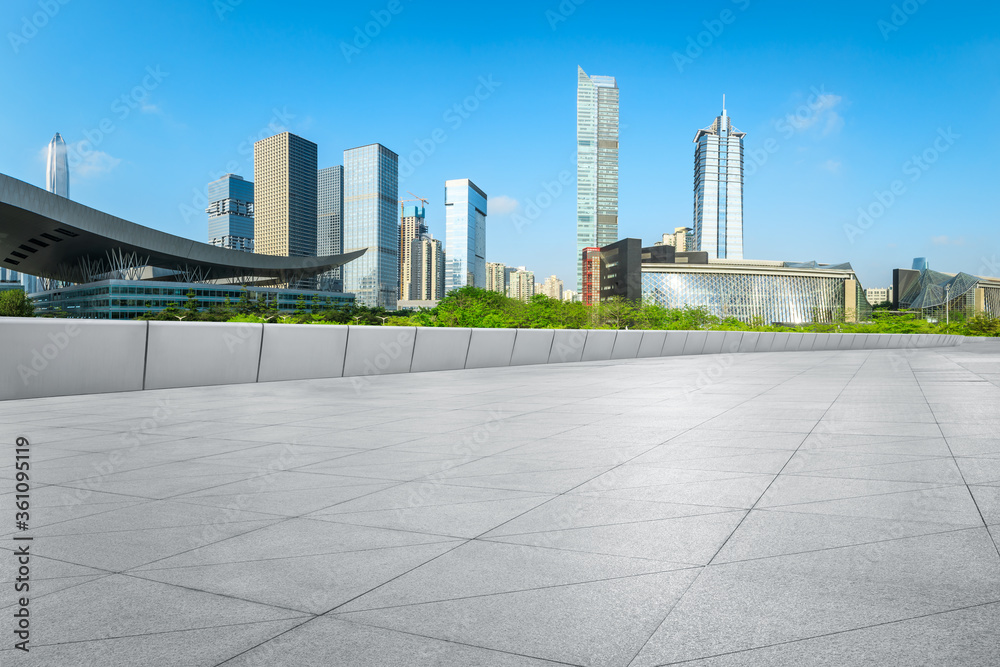 Empty floor and city skyline with buildings in Shenzhen,China.