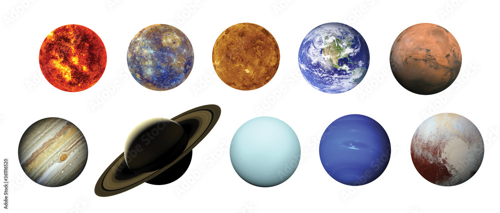 Solar system isolated on white background with clipping path. Elements of this image furnished by NA