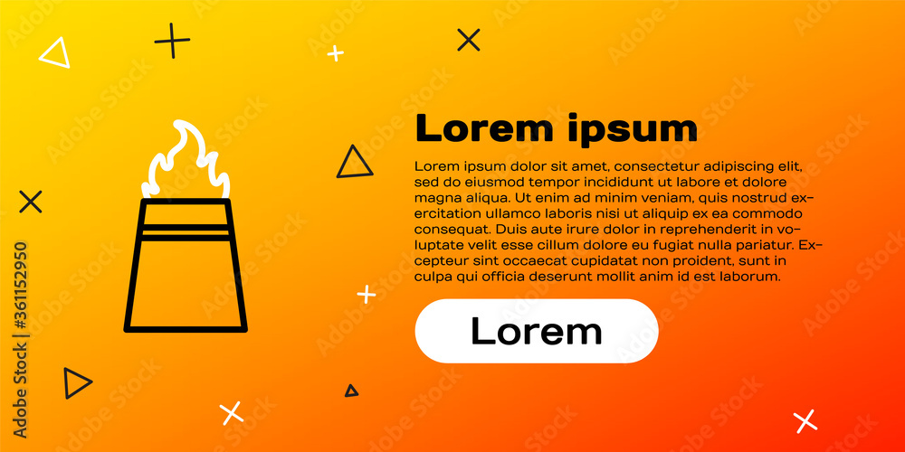 Line Oil钻机，黄色背景上隔离有火灾图标。火灾事故。天然气塔。工业物体