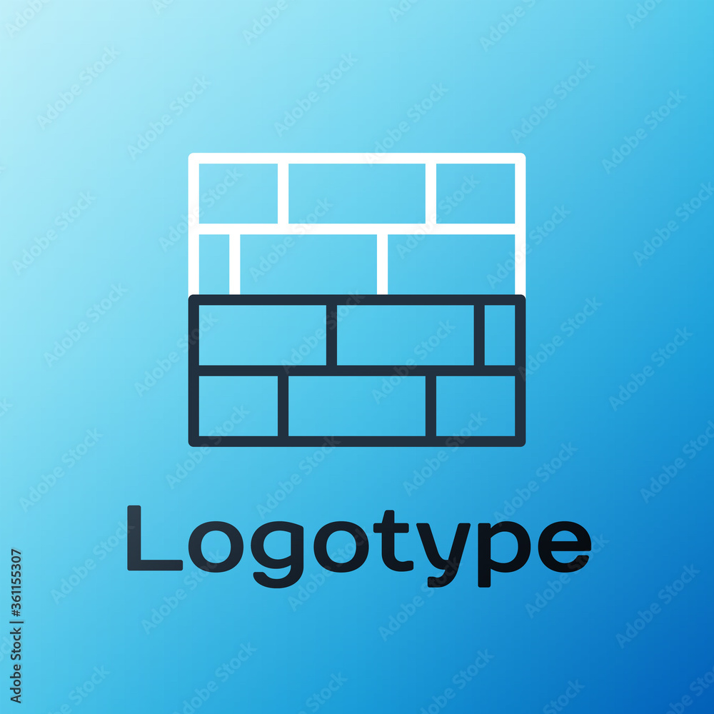 蓝色背景上隔离的线条砖图标。彩色轮廓概念。矢量插图。
