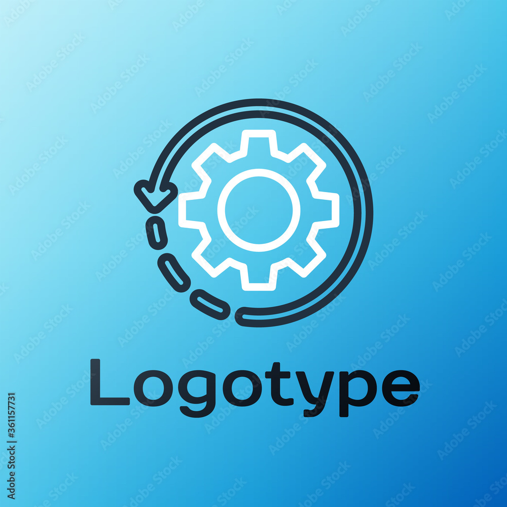 Line Gear and arrows as workflow concept icon isolated on blue background.Gear reload sign.Colorfu（蓝