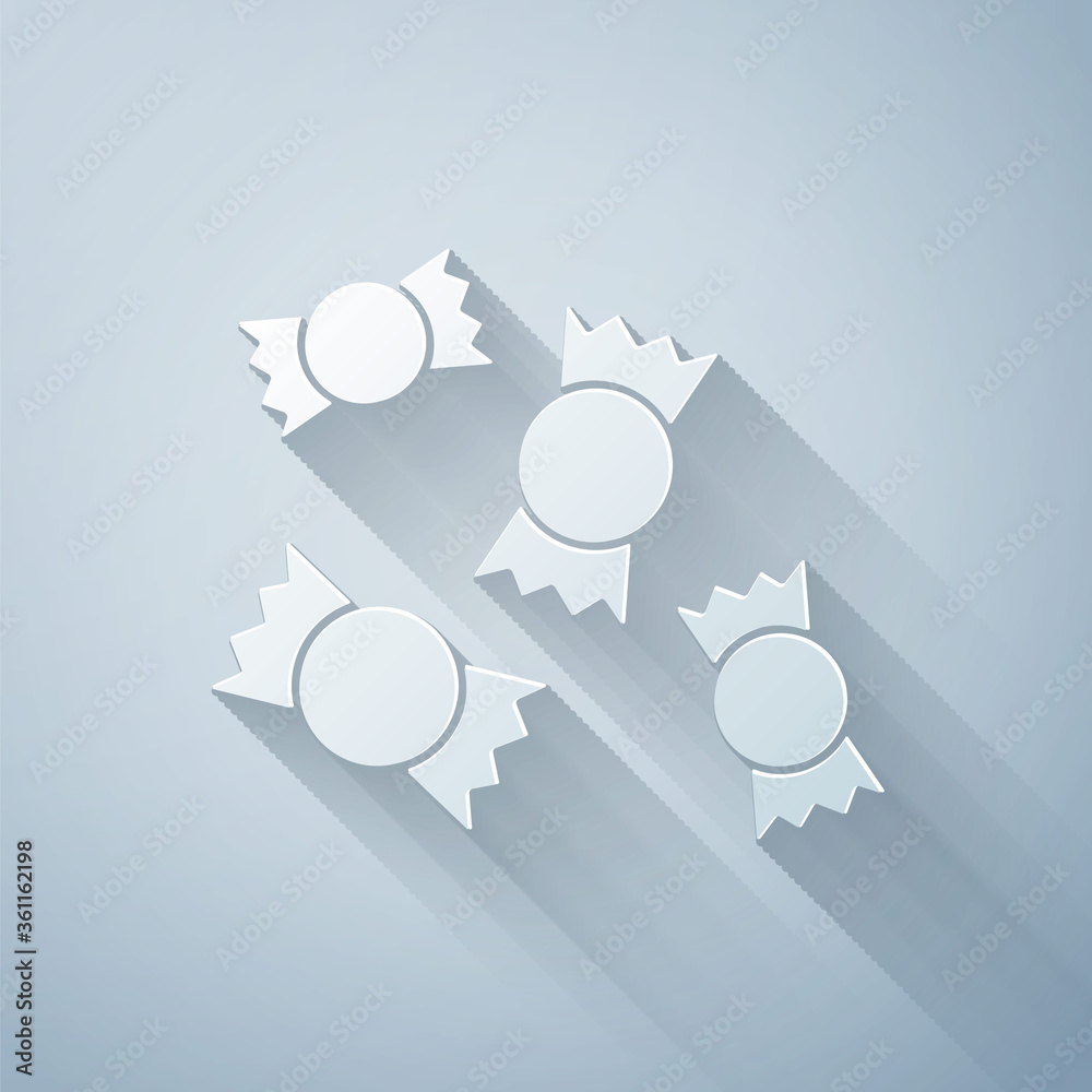 Paper cut Candy icon isolated on grey background. Paper art style. Vector Illustration.