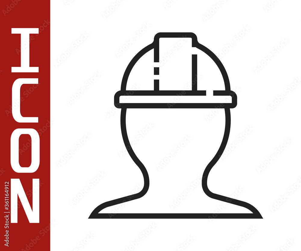 Black line Worker safety helmet icon isolated on white background. Vector Illustration.