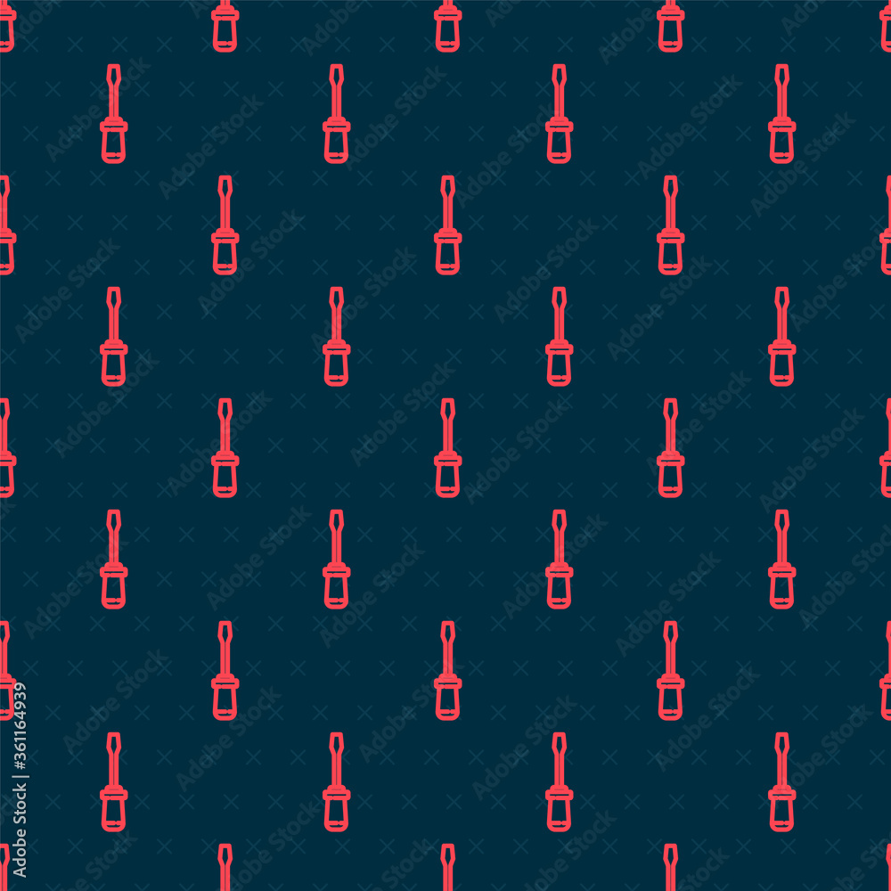 Red line Screwdriver icon isolated seamless pattern on black background. Service tool symbol. Vector