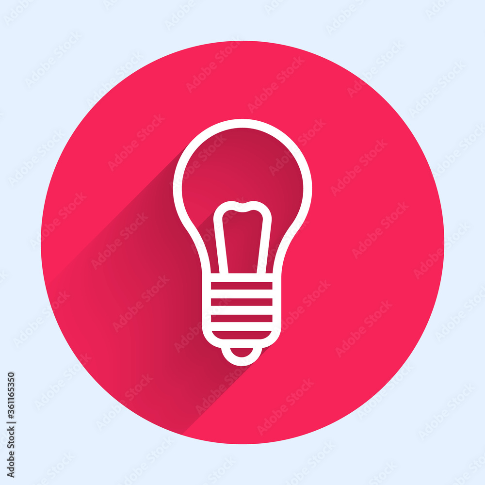 White line Light bulb with concept of idea icon isolated with long shadow. Energy and idea symbol. I