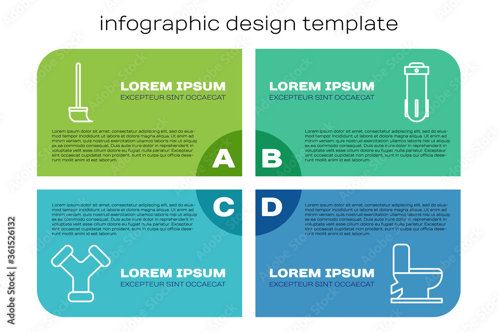 Set line工业金属管、拖把、抽水马桶和水过滤器。商业信息图模板.V